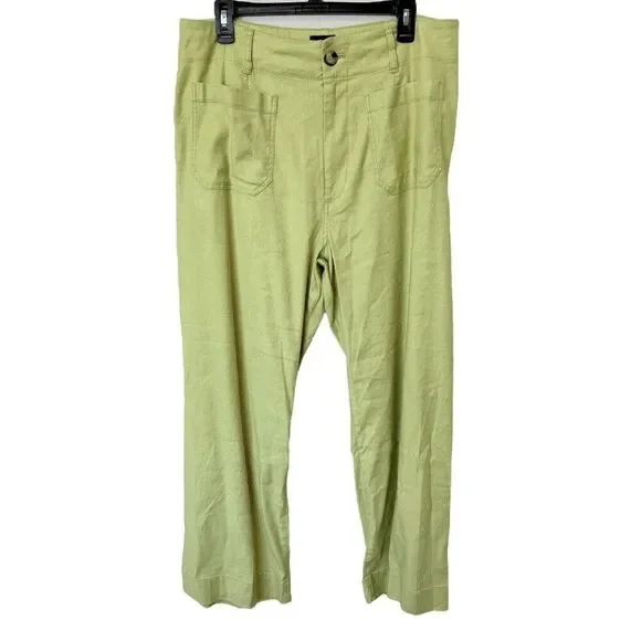 Anthropologie Maeve Colette Cropped Wide Leg Pants Womens 32 LINEN EDITION Lime